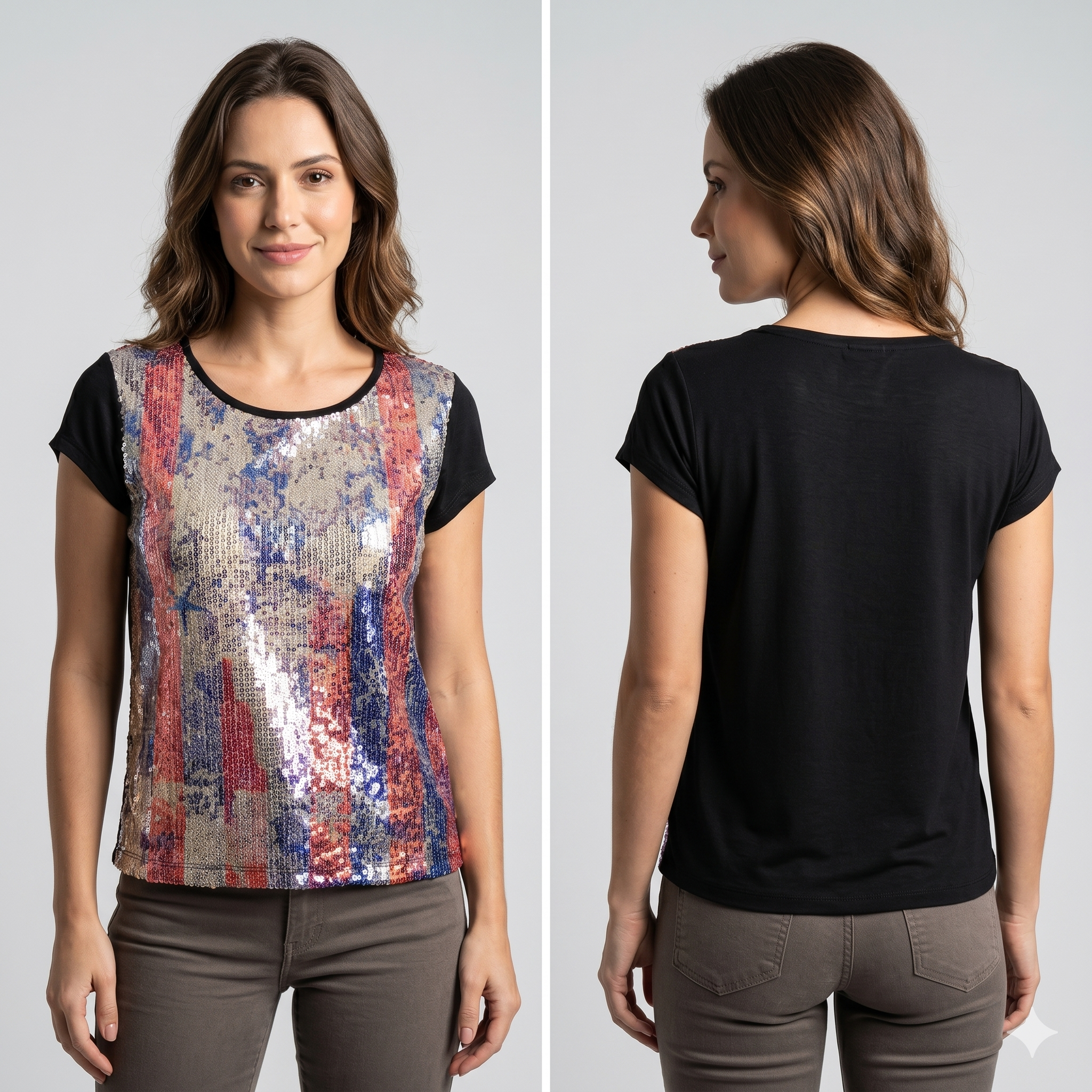 Blusa Feminina de Manga Curta com Paetês
