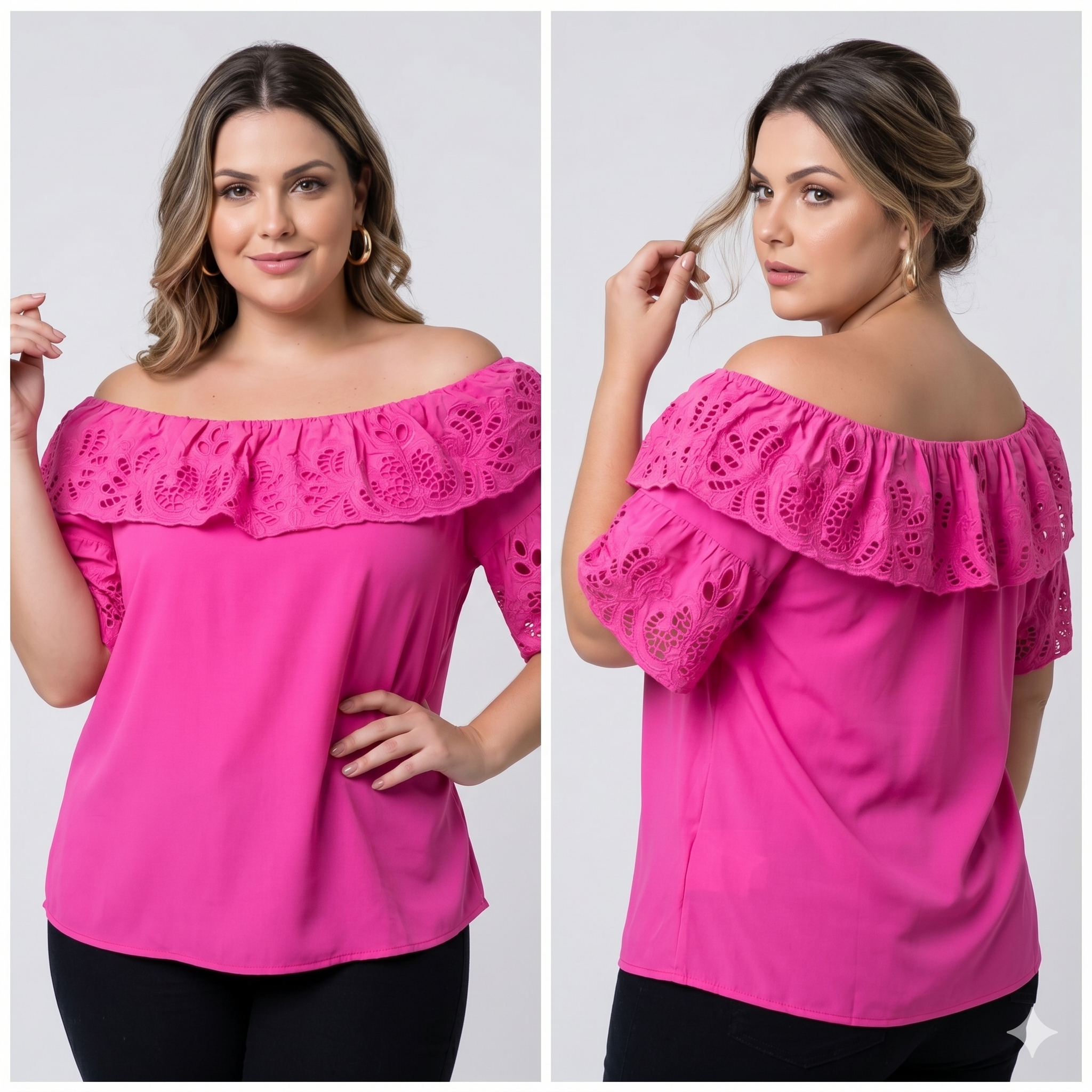 Blusa Feminina Plus Size Ombro a Ombro com Laise
